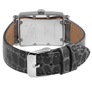 Gevril Ave of Americas Mini Women’s SS Case,White MOP Dial Watch,
Charcoal Handmade Leather Strap