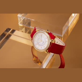 GV2 Womens Marsala Diamond Watch, Genuine Red Saffiano Vegan Leather Strap