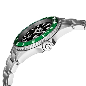 Gevril Men's Wall Street black Dial Green Bezel Stainless Steel Bracelet
