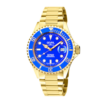 Gevril Men's Wall Street Blue Dial IP Gold Bracelet Watch