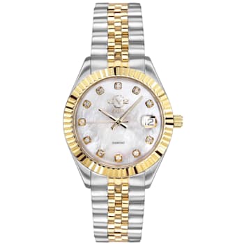 GV2 By Gevril Women's 12404 Naples Diamond White MOP Dial Two Tone Watch