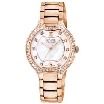 Gevril Women's Lugano Swiss Diamond Watch, Stainless Steel IPRG Bracelet