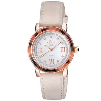 GV2 Women's Marsala Tortoise Mother Of Pearl Dial, Tan Suede Strap Watch