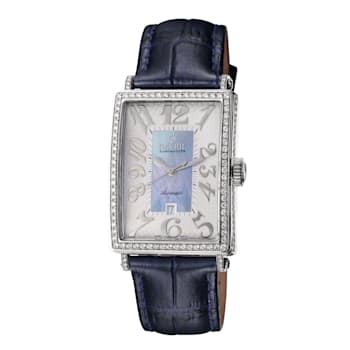 Gevril Women's Glamour Blue Dial Navy Blue Leather Strap Watch