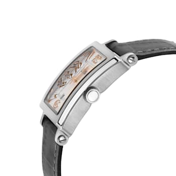 Gevril Ave of Americas Mini Women’s SS Case,White MOP Dial Watch,
Charcoal Handmade Leather Strap