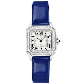 GV2 Milan Women's Silver Dial Dark Blue Leather strap watch