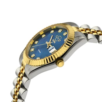 GV2 by Gevril Women's Naples 12406 Blue MOP Dial Diamond Two-Tone Swiss Watch