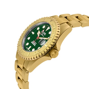 Gevril Men's Wall Street Green Enamel Dial, IPYG Bezel, IPYG Stainless
Steel Bracelet Watch.