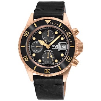 Gevril Men's Wall Street Watch, Genuine Handmade Italian Black Leather Strap