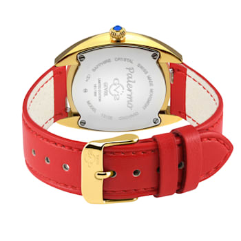 GV2 Women's Palermo Diamond Watch, Genuine Red Vegan Leather Strap