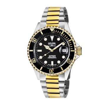 Gevril Men's Wall Street Black Dial Two Tone IP Gold Stainless Steel
Bracelet Watch