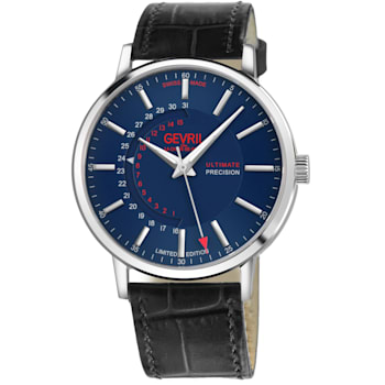 Gevril Men's Guggenheim Automatic Stainless Steel Watch, Genuine Italian
Black Leather Strap