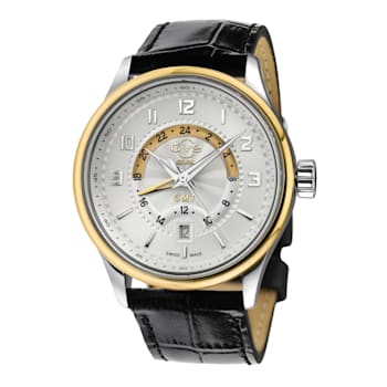GV2 Men's Giromondo  Silver Dial Black Calfskin Leather Watch