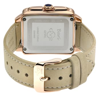 GV2 Bari White Enamel White MOP Dial Diamond Watch, Genuine Brown
Leather Strap