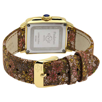 GV2 Womens Padova Gemstone White Dial, Tan Floral Leather Strap