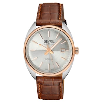 Gevril Five Points Men's Silver Dial Leather Strap Watch