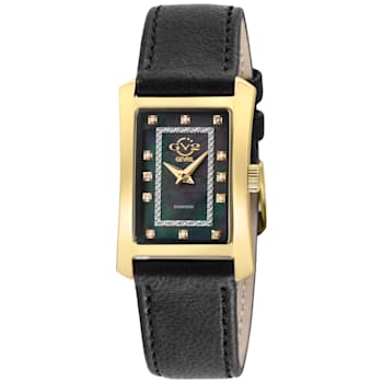 GV2 Womens Luino Diamond Black MOP Dial, Genuine Italian Leather Black Watch