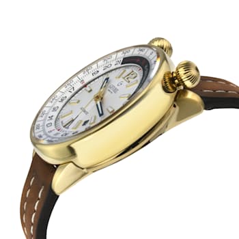 Gevril Men's Wallabout Silver Dial Leather Strap Watch