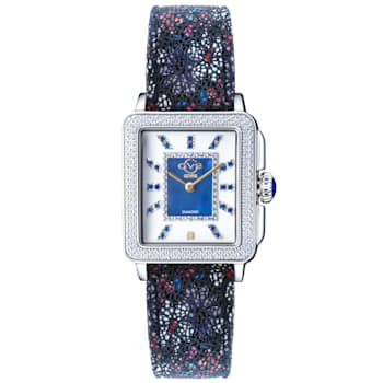 GV2 Womens Padova Gemstone Blue Dial, Blue Floral Leather Strap