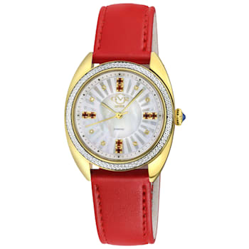 GV2 Women's Palermo Diamond Watch, Genuine Red Vegan Leather Strap
