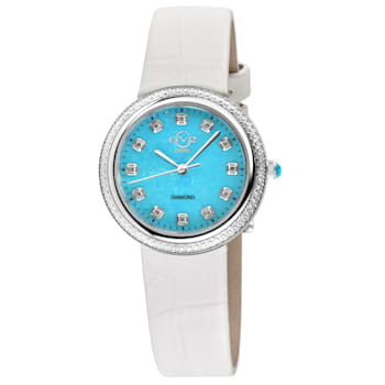 GV2 Arezzo Women's Diamond Watch, Genuine Italian Handmade Torquoise
Leather Strap