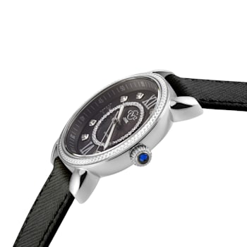 GV2 Womens Marsala Diamond Watch, Genuine Black Saffiano Vegan Leather Strap