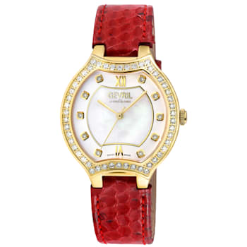 Gevril Women's Lugano Swiss Diamond Watch, Genuine Italian Handmade
Leather Strap