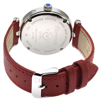 GV2 Florence Women's Mother of Pearl Dial Diamond Cut Ring, Red Leather
Strap Watch