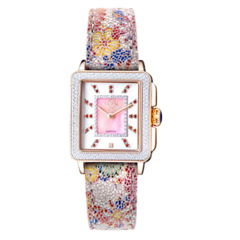 GV2 Womens Padova Gemstone White Dial.Pink Floral Leather Strap