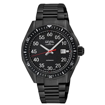 Gevril Men's Ascari Automatic Watch SS Case, Black Forged Carbon Top
Ring, SS/IPBK Bracelet