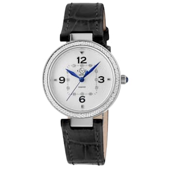 GV2 Women's Piemonte Stainless Steel Case, White dial, Diamond Watch,
Black Italian Leather Strap