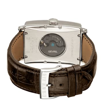 Gevril Men's  Avenue of Americas Intravedere White Dial Genuine Dark
Brown Leather Watch