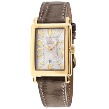 Gevril Ave of Americas Mini Women’s IPYG SS Case, White MOP Dial Watch,
Genuine Tan Leather Strap
