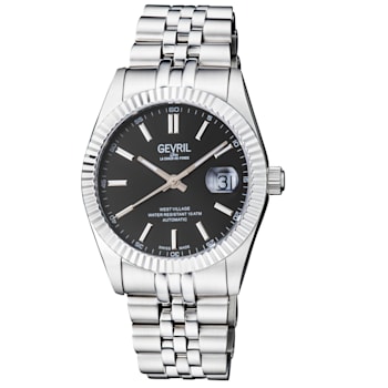 Gevril Men's Automatic West Village Black Sunray Dial Stainless Steel Bracelet