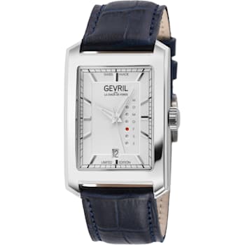 Gevril Men's Manhattanhenge Automatic Watch, Genuine Handmade Italian
Blue Leather Strap