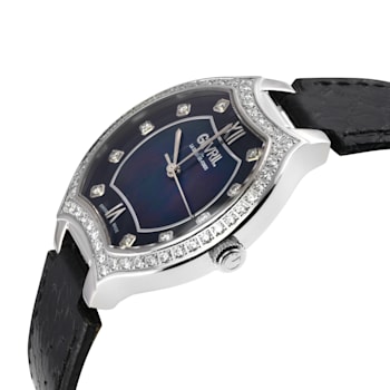 Gevril Women's Lugano Swiss Diamond Watch, Genuine Italian Handmade
Leather Strap.