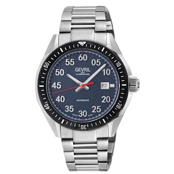 Gevril Men's Ascari Automatic Watch SS Case, Black Forged Carbon Top
Ring, Stainless Steel Bracelet
