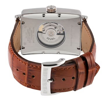Gevril Men's Avenue of America's Stainless Steel White dial, Genuine Tan
Leather Band