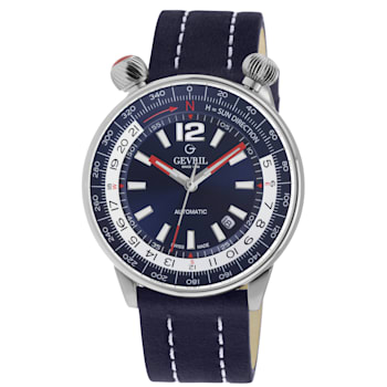Gevril Men's Wallabout Blue Dial Leather Strap Watch