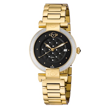 GV2 1501.7 Women's Berletta Diamond Black Dial Gold IP Stainless Steel Watch