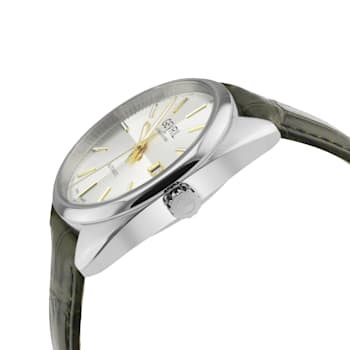 Gevril Five Points Men's Silver Dial Leather Strap Watch