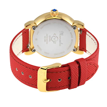 GV2 Womens Marsala Diamond Watch, Genuine Red Saffiano Vegan Leather Strap