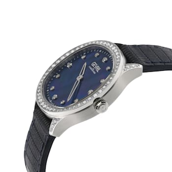 Gevril Women's Morcote Swiss Diamond Watch, 316L SS/ Case, Blue MOP,
Genuine Italian Leather Strap