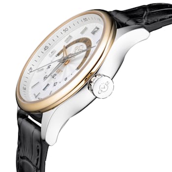 GV2 Men's Giromondo  Silver Dial Black Calfskin Leather Watch