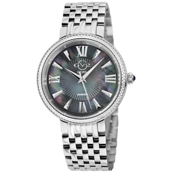 GV2 Women's Genoa Black MOP Dial, Stainless Steel Diamond Watch
