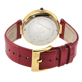 GV2 Women's Piemonte IPYG Case, White dial, Diamond Watch, Genuine
Handmade Italian Red Strap.