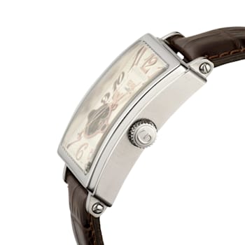 Gevril Men's  Avenue of Americas Intravedere White Dial Genuine Dark
Brown Leather Watch
