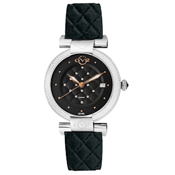 GV2 Berletta Womens Black Dial Black Vegan Quilted Strap Watch