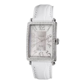 Gevril Women's Glamour White Dial Tan Leather Strap Watch