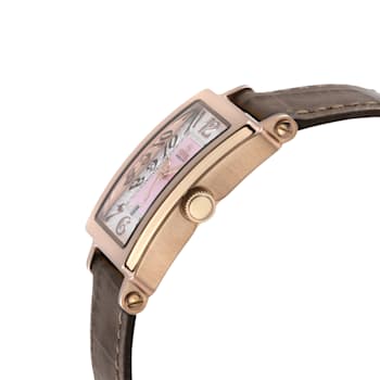 Gevril Ave of Americas Mini Women’s Rose SS Case, Pink MOP Dial Watch,
Genuine Tan Leather Strap.